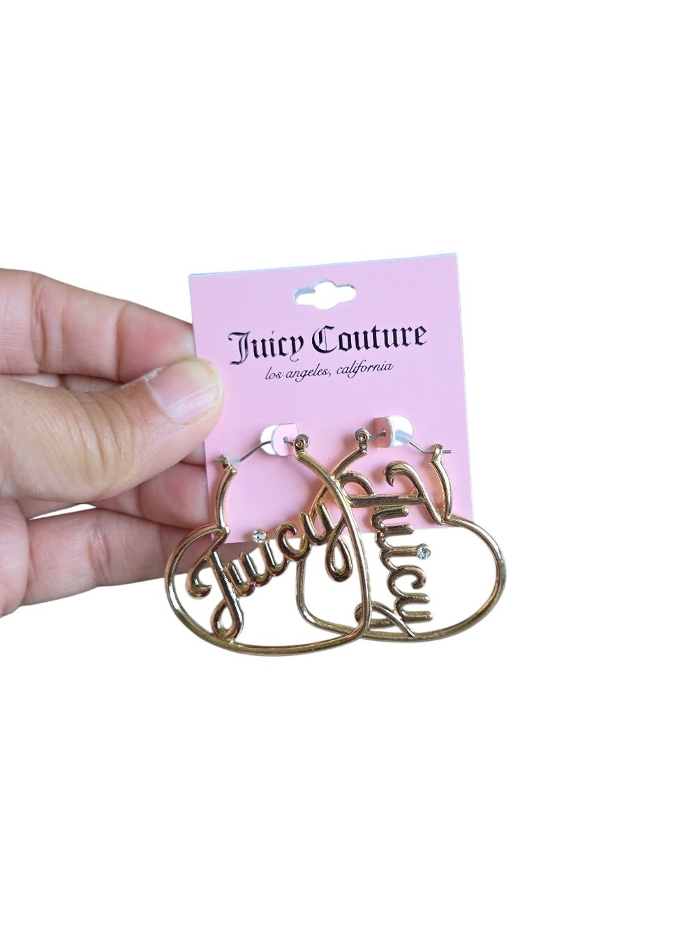 Juicy Couture Gold Script Hoop Crystal Earrings